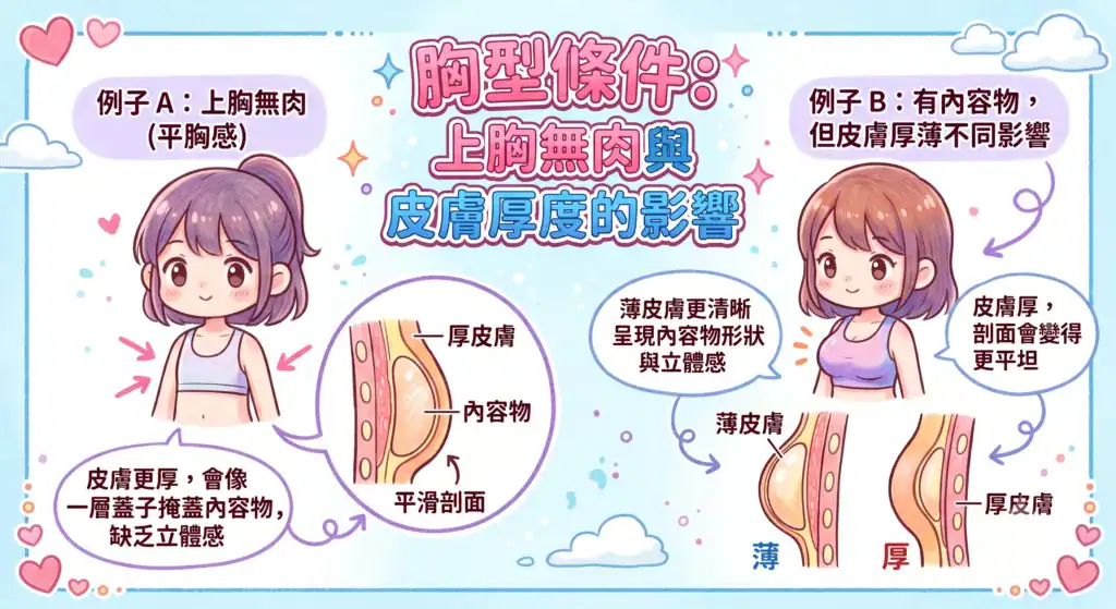 上胸無肉與皮膚厚度的影響
